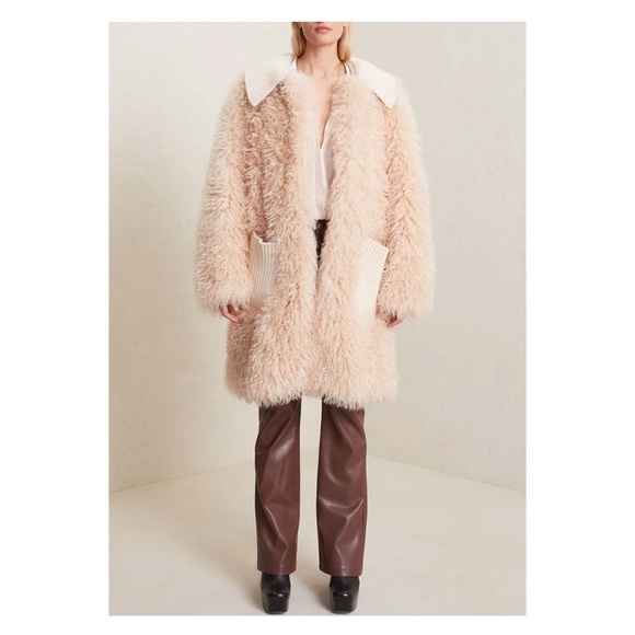 A.L.C. Grey Faux Fur Coat Faint Peach Oversized Jacket Large Furry Fuzzy EUC - Picture 2 of 16